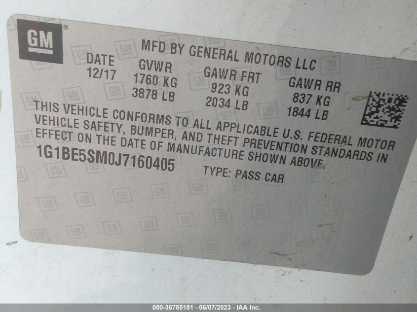 2018 CHEVROLET CRUZE LT - 1G1BE5SM0J7160405