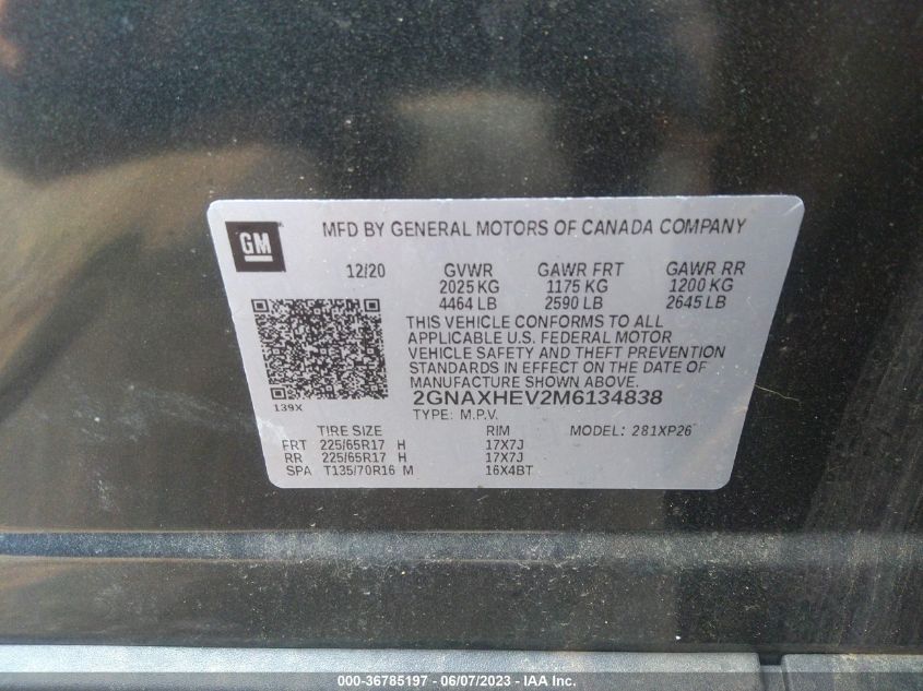 2021 CHEVROLET EQUINOX LS - 2GNAXHEV2M6134838