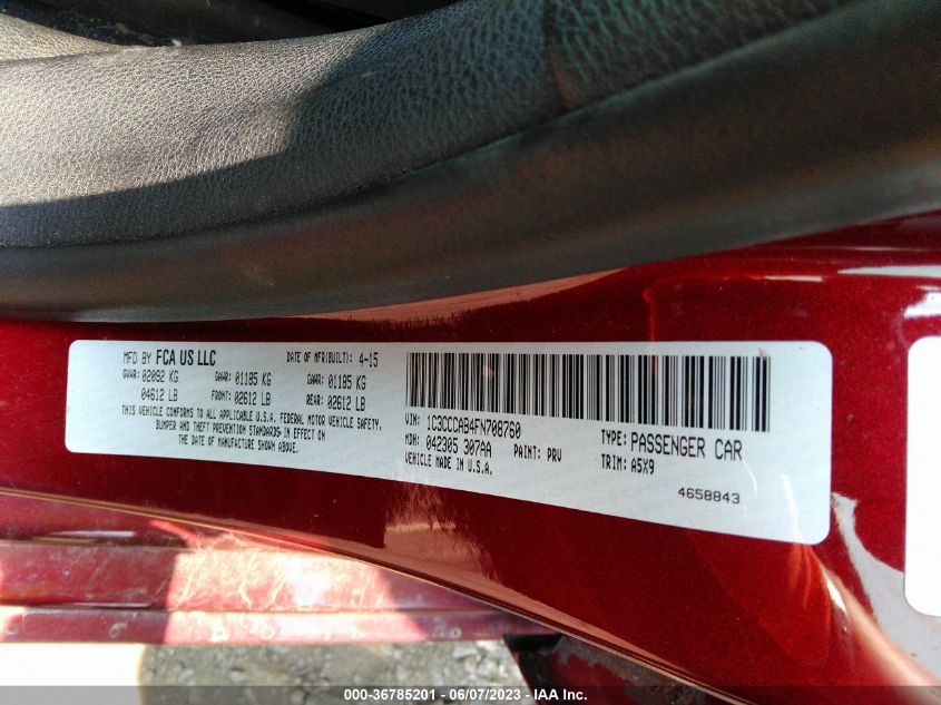 2015 CHRYSLER 200 LIMITED - 1C3CCCAB4FN708760