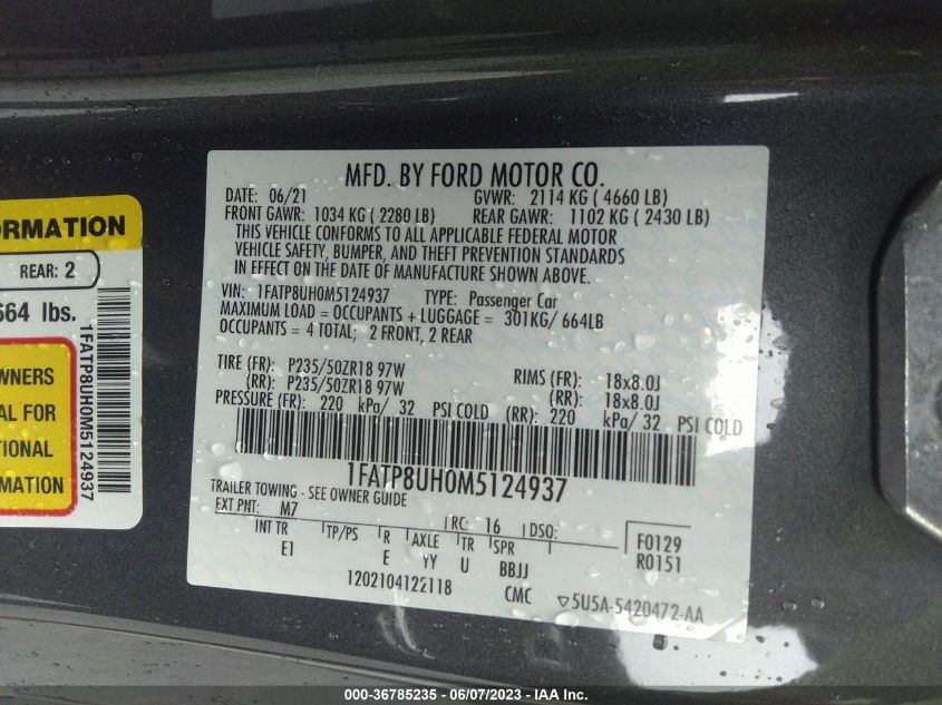 2021 FORD MUSTANG ECOBOOST - 1FATP8UH0M5124937