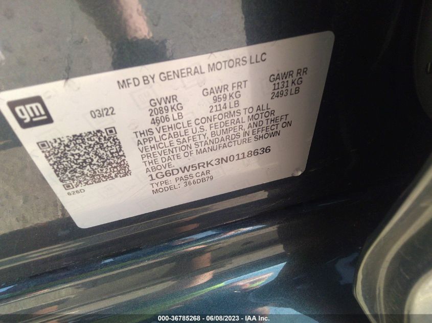 2022 CADILLAC CT5 LUXURY - 1G6DW5RK3N0118636