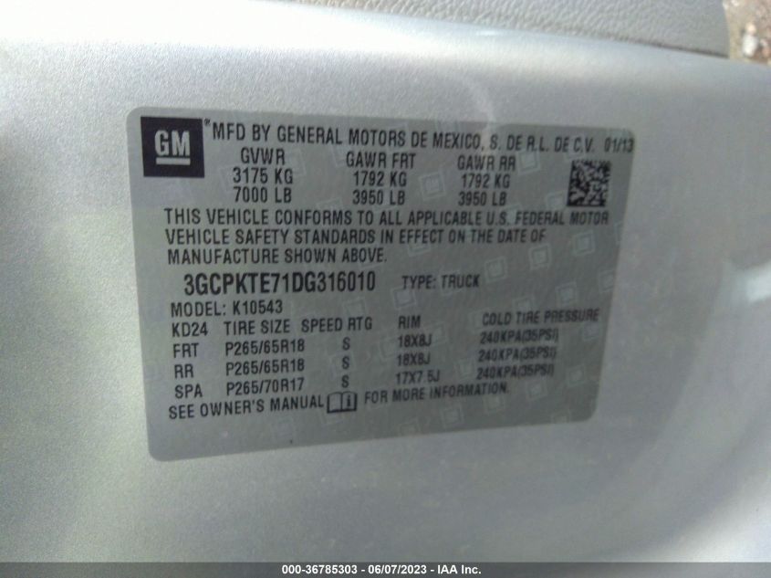 2013 CHEVROLET SILVERADO 1500 LTZ - 3GCPKTE71DG316010