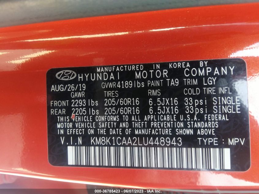 2020 HYUNDAI KONA SE - KM8K1CAA2LU448943