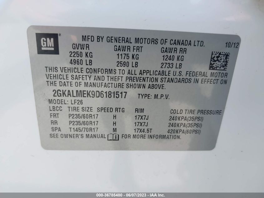 2013 GMC TERRAIN SLE - 2GKALMEK9D6181517