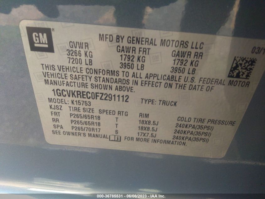 2015 CHEVROLET SILVERADO 1500 LT - 1GCVKREC0FZ291112