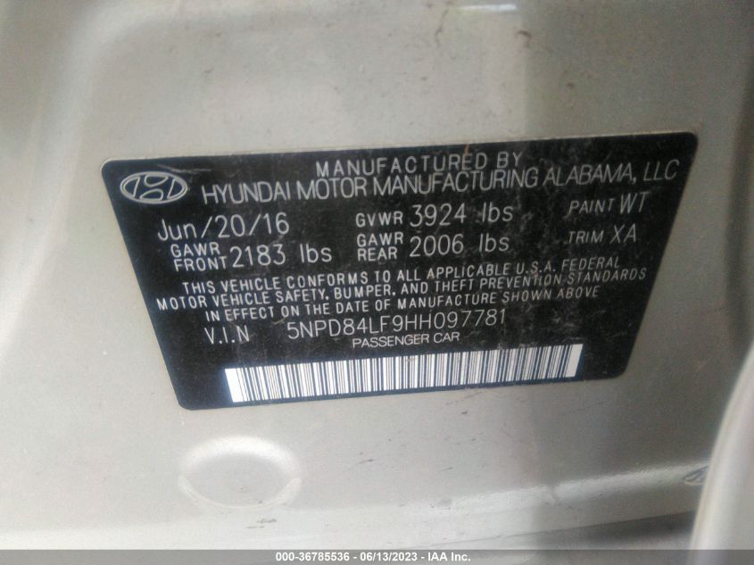 2017 HYUNDAI ELANTRA SE - 5NPD84LF9HH097781