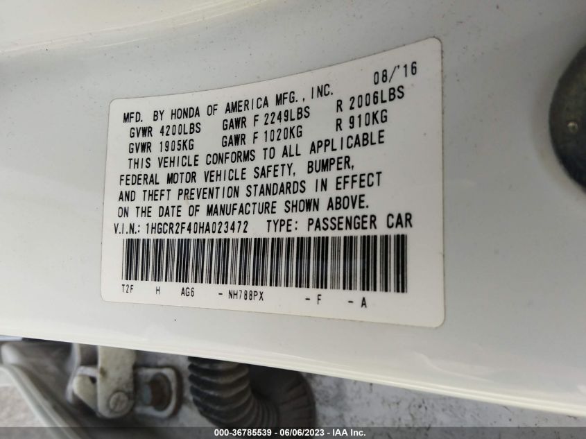 2017 HONDA ACCORD SEDAN LX - 1HGCR2F40HA023472