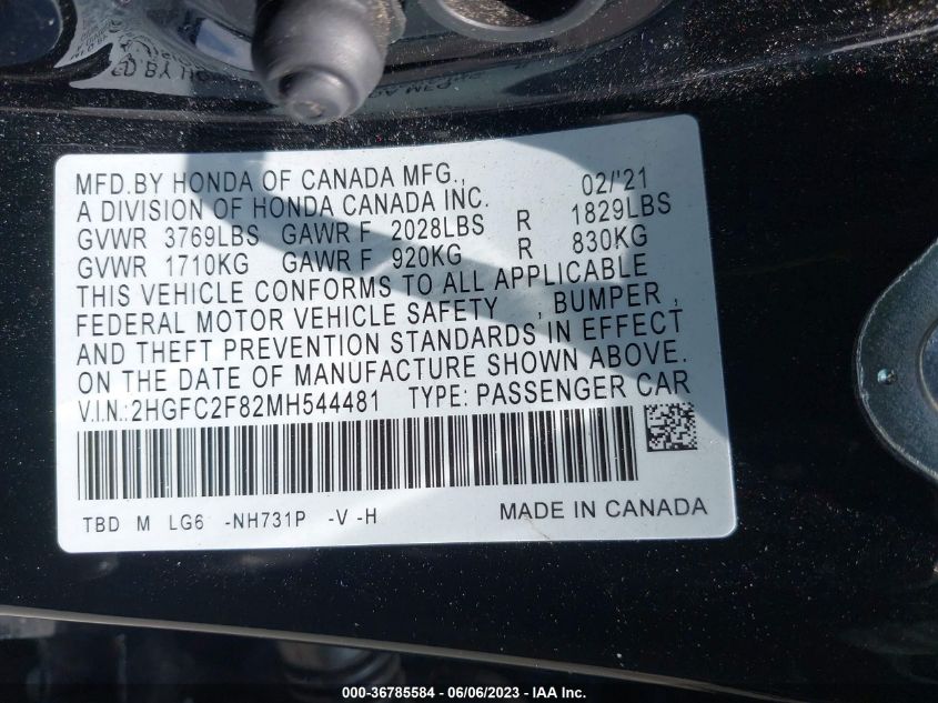 2021 HONDA CIVIC SEDAN SPORT - 2HGFC2F82MH544481