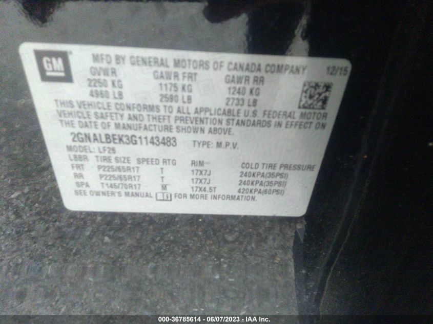 2016 CHEVROLET EQUINOX LS - 2GNALBEK3G1143483
