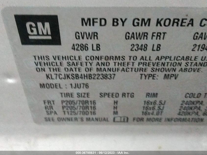 2017 CHEVROLET TRAX LS - KL7CJKSB4HB223837