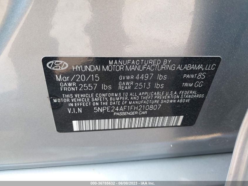 2015 HYUNDAI SONATA 2.4L SE - 5NPE24AF1FH210807