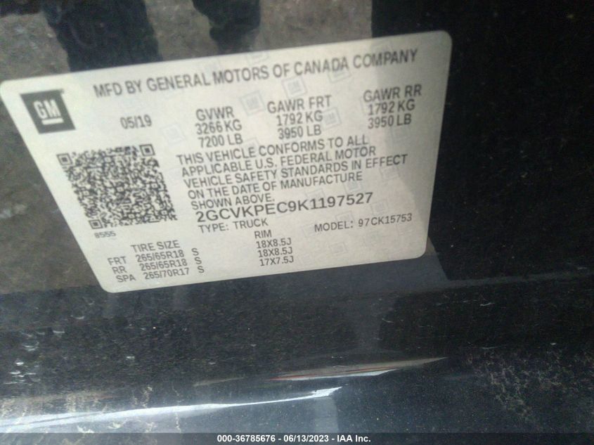2019 CHEVROLET SILVERADO 1500 LD LT 2GCVKPEC9K1197527