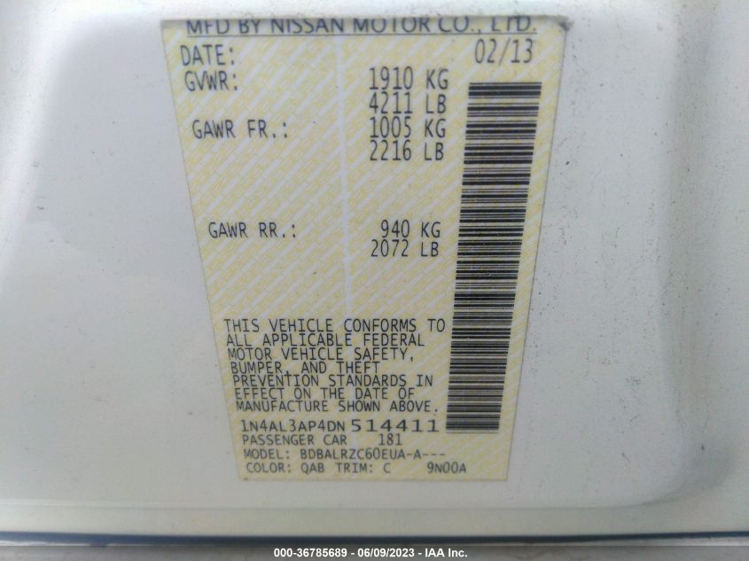 2013 NISSAN ALTIMA 2.5 S - 1N4AL3AP4DN514411