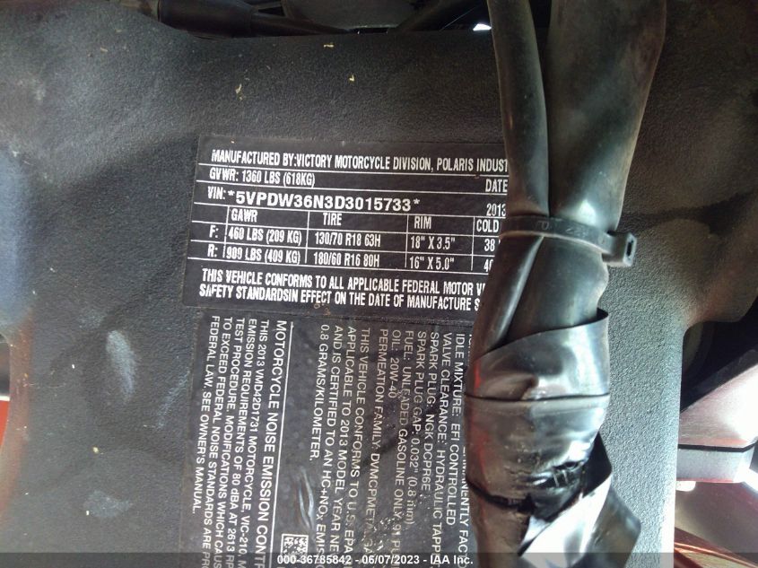 2013 VICTORY MOTORCYCLES CROSS COUNTRY - 5VPDW36N3D3015733
