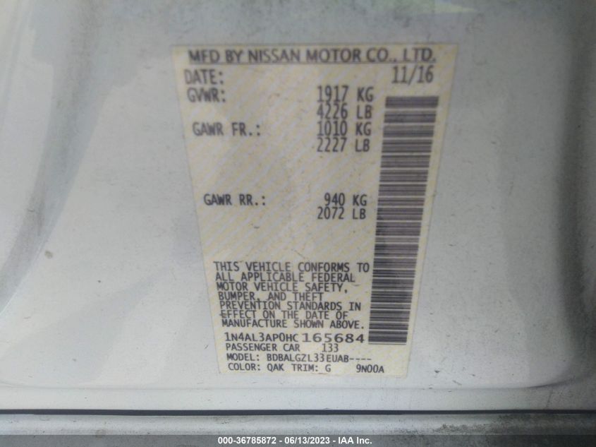 2017 NISSAN ALTIMA 2.5 S - 1N4AL3AP0HC165684