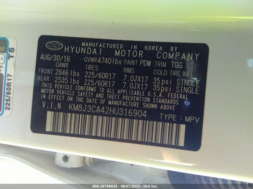 2017 HYUNDAI TUCSON SE - KM8J3CA42HU316904