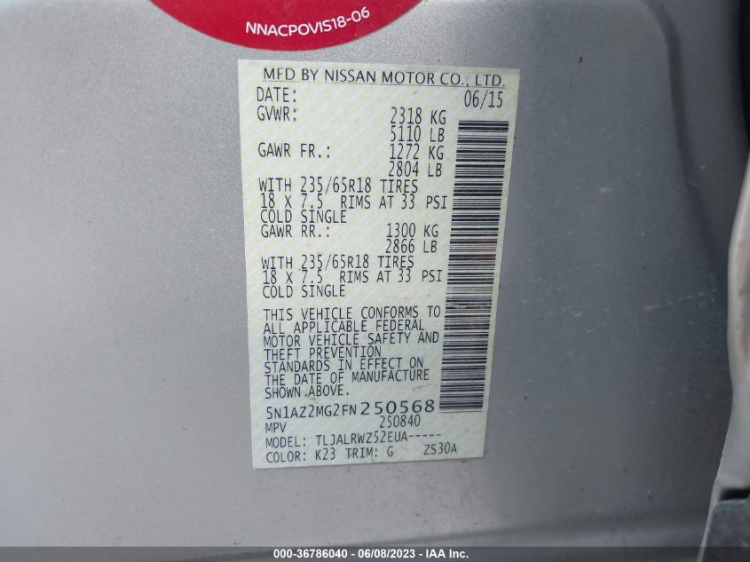 2015 NISSAN MURANO S/SL/SV/PLATINUM - 5N1AZ2MG2FN250568