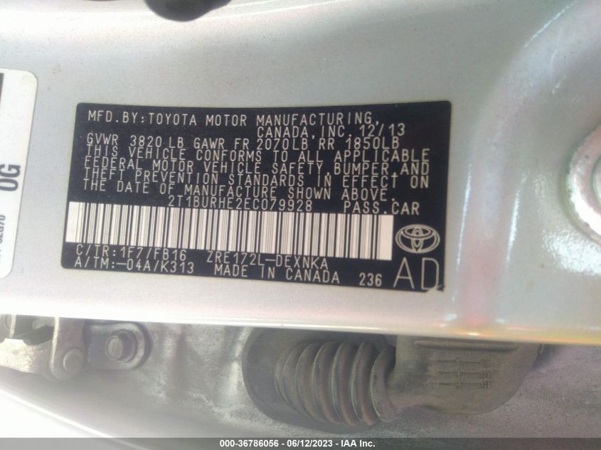 2014 TOYOTA COROLLA L/LE/LE PLS/PRM/S/S PLS - 2T1BURHE2EC079928