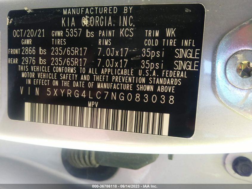 2022 KIA SORENTO LX - 5XYRG4LC7NG083038
