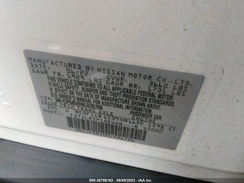 2022 NISSAN KICKS S - 3N1CP5BV0NL526706