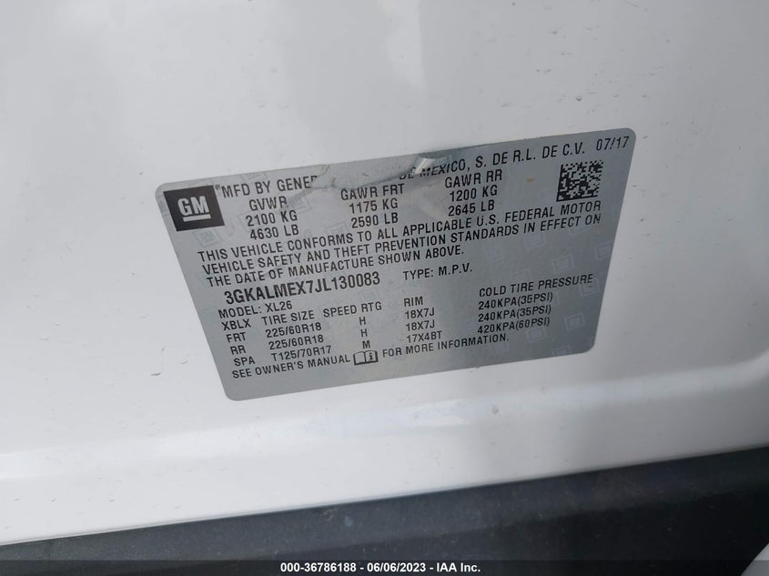 VIN 3GKALMEX7JL130083 2018 GMC TERRAIN SLE