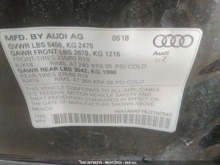 2018 AUDI Q5 PREMIUM/TECH PREMIUM - WA1ANAFY6J2182540