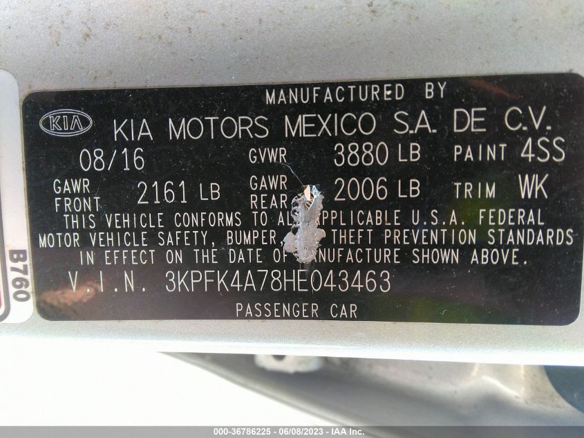 2017 KIA FORTE LX - 3KPFK4A78HE043463