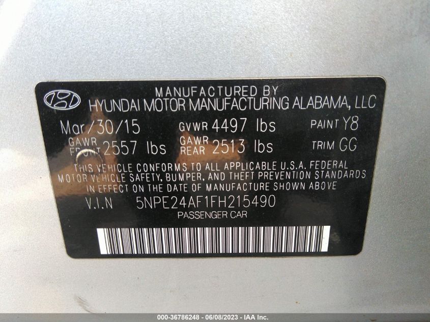 2015 HYUNDAI SONATA SE - 5NPE24AF1FH215490