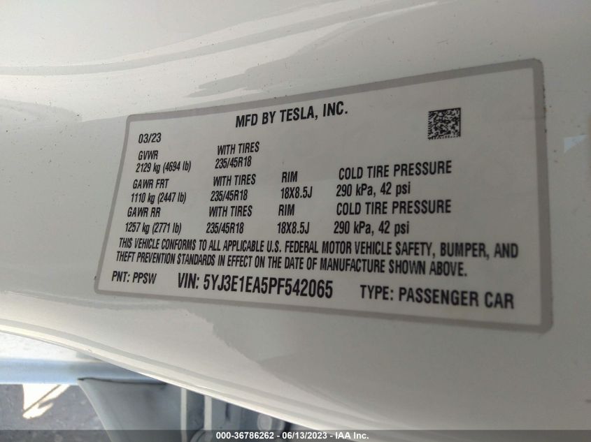 5YJ3E1EA5PF542065 Tesla Model 3  8