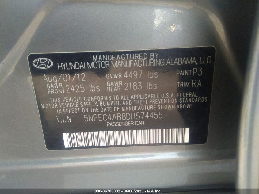 2013 HYUNDAI SONATA SE - 5NPEC4AB8DH574455