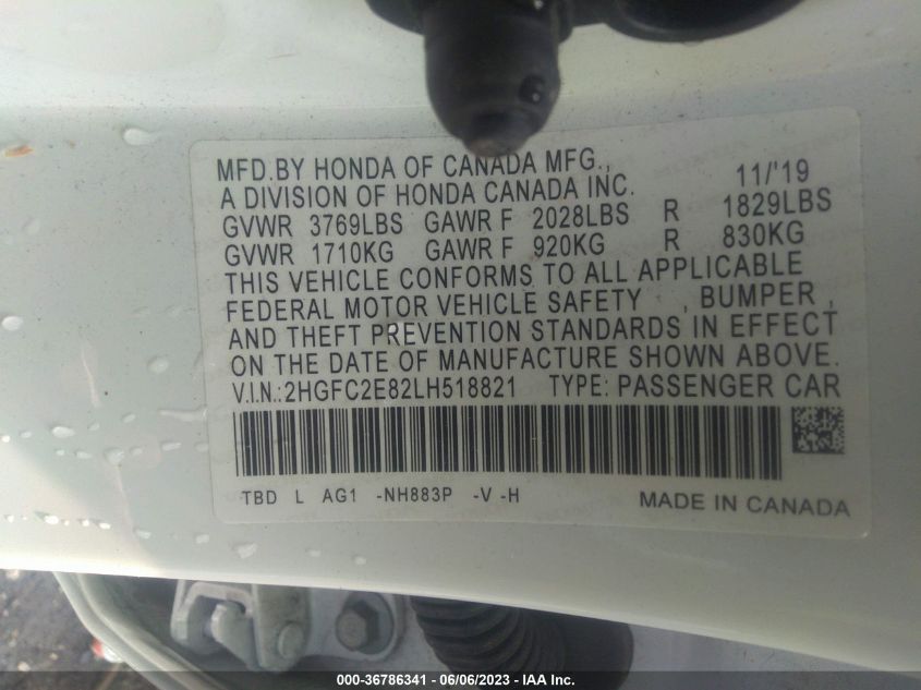 2020 HONDA CIVIC SEDAN SPORT - 2HGFC2E82LH518821