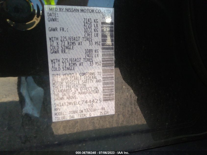 2020 NISSAN ROGUE SV - 5N1AT2MV8LC744425