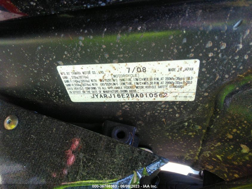 2009 YAMAHA YZFR6 JYARJ16E29A010562