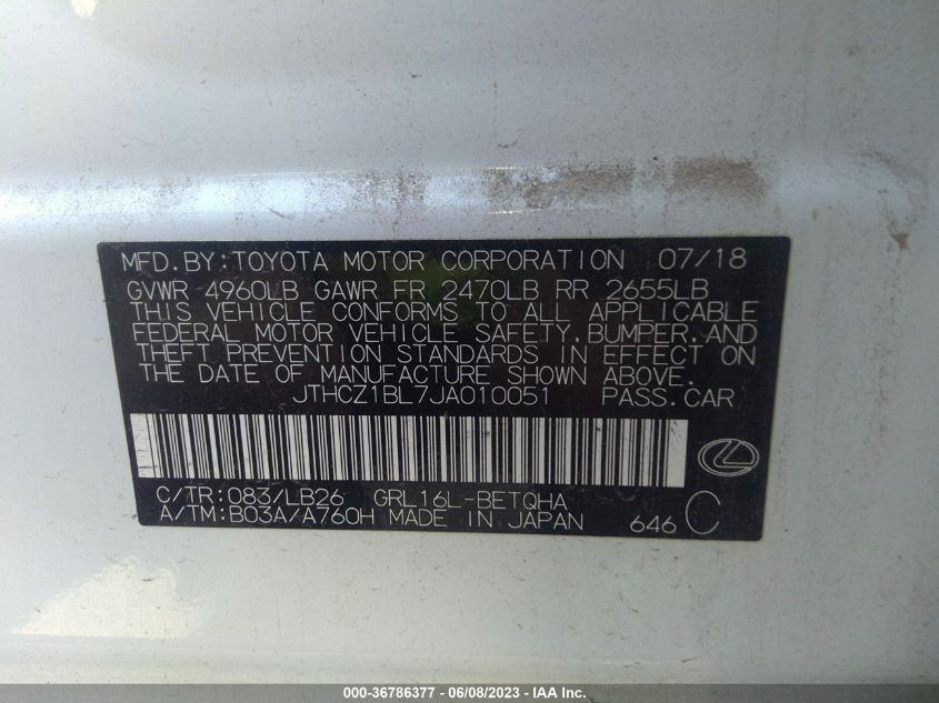 2018 LEXUS GS GS 350 - JTHCZ1BL7JA010051