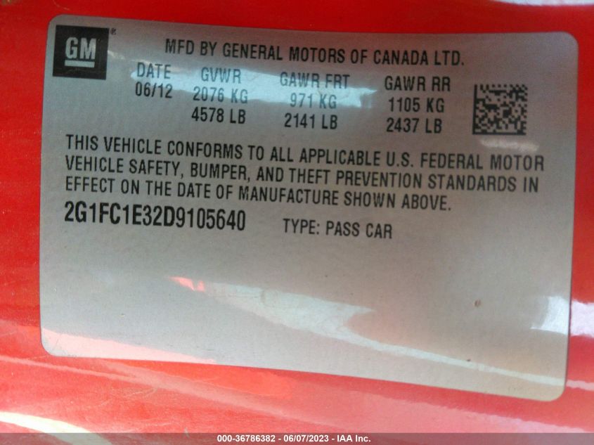 2013 CHEVROLET CAMARO LT - 2G1FC1E32D9105640