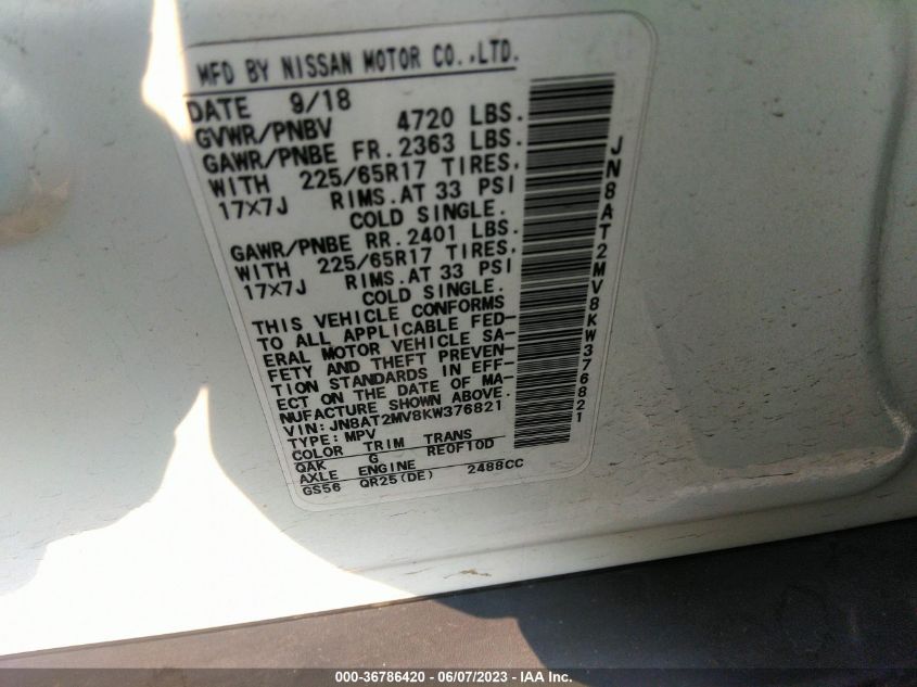 2019 NISSAN ROGUE S/SV - JN8AT2MV8KW376821