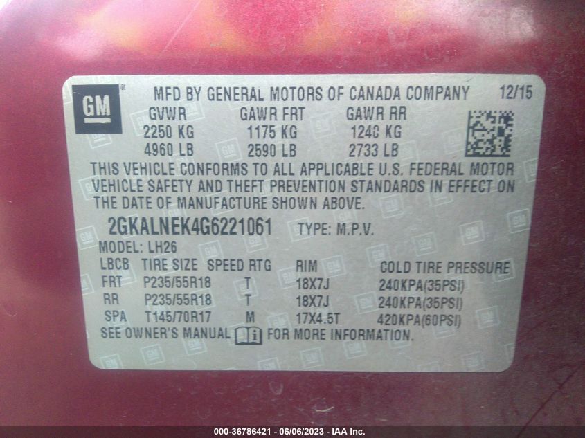 2016 GMC TERRAIN SLE - 2GKALNEK4G6221061