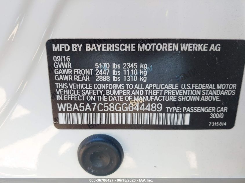 2016 BMW 5 SERIES 528I XDRIVE - WBA5A7C58GG644489