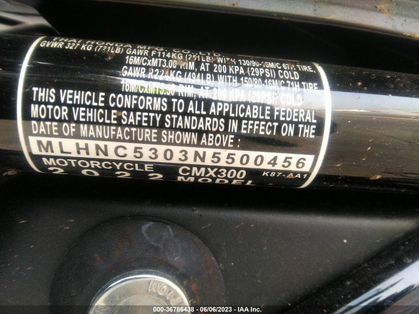 2022 HONDA CMX300 - MLHNC5303N5500456