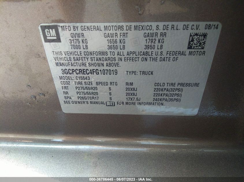 2015 CHEVROLET SILVERADO 1500 LT - 3GCPCREC4FG107019