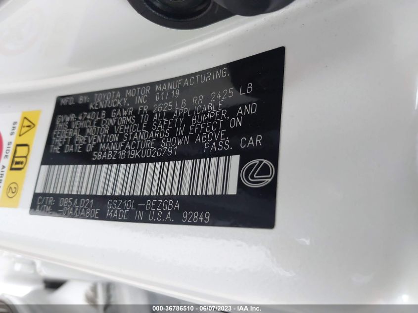 2019 LEXUS ES ES 350 - 58ABZ1B19KU020791