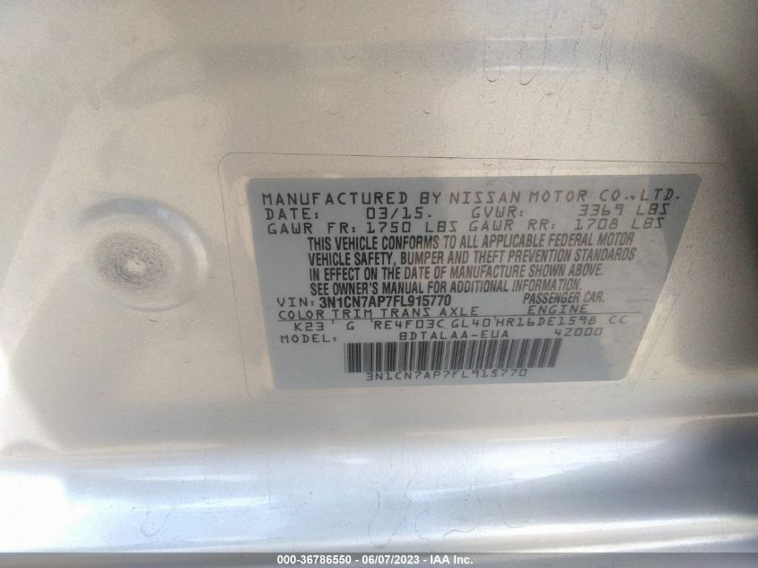 2015 NISSAN VERSA S - 3N1CN7AP7FL915770