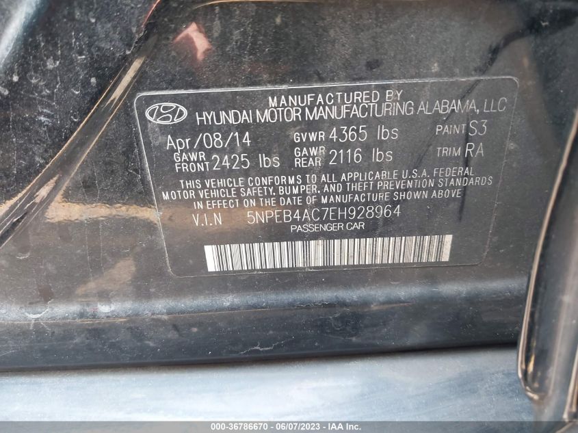2014 HYUNDAI SONATA GLS - 5NPEB4AC7EH928964