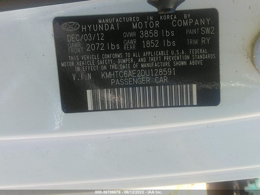 2013 HYUNDAI VELOSTER TURBO W/BLUE INT - KMHTC6AE2DU128591
