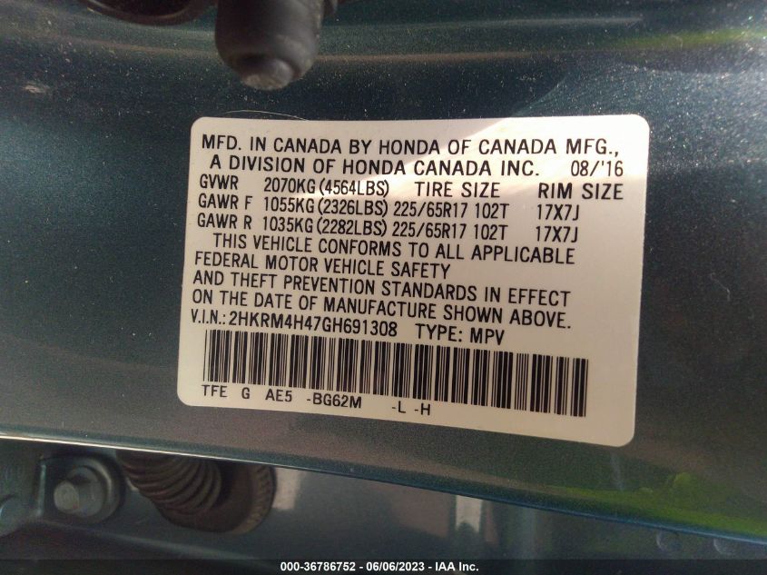 2016 HONDA CR-V SE - 2HKRM4H47GH691308