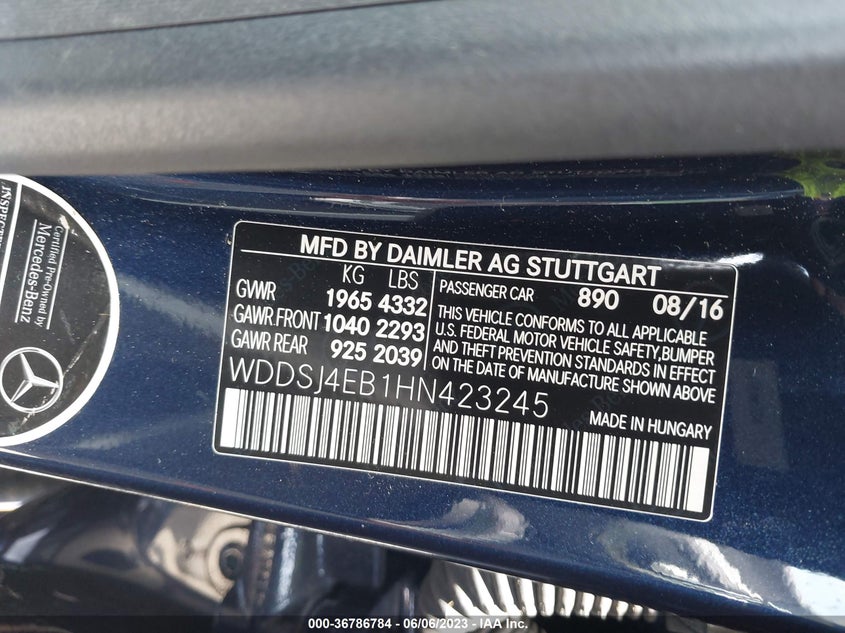 VIN WDDSJ4EB1HN423245 2017 MERCEDES-BENZ CLA 250