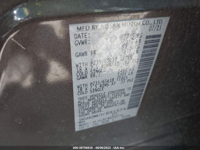 2015 NISSAN PATHFINDER S - 5N1AR2MN7FC691574