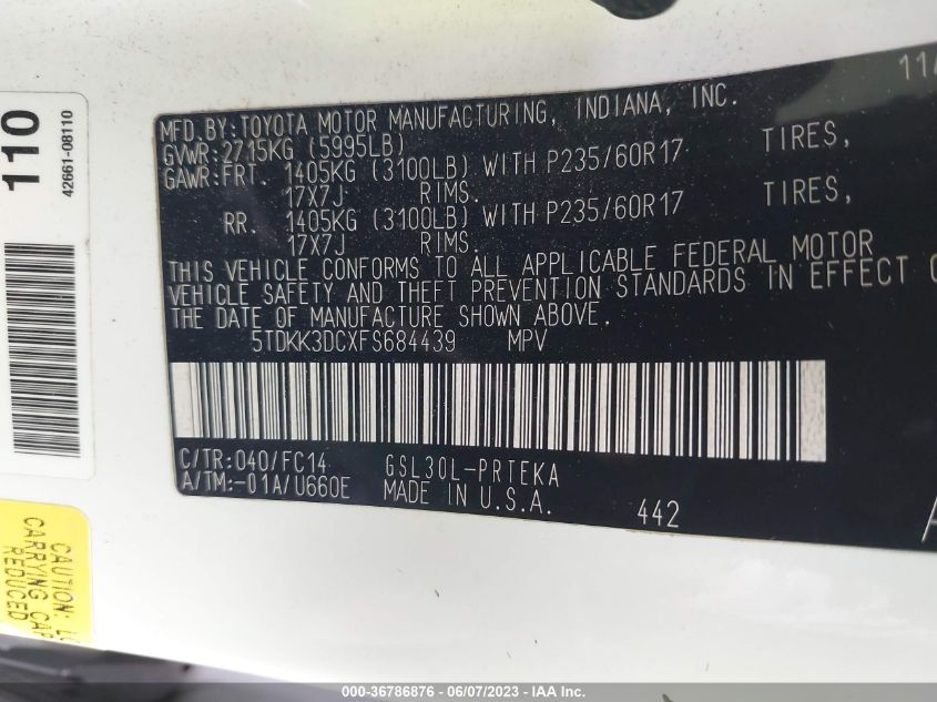 2015 TOYOTA SIENNA LE - 5TDKK3DCXFS684439
