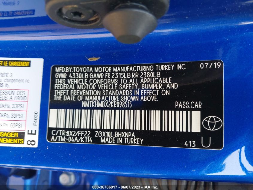 2019 TOYOTA C-HR XLE/LE/LIMITED - NMTKHMBX2KR098515