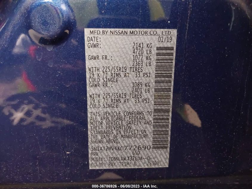 2019 NISSAN ROGUE SL - 5N1AT2MV4KC772690